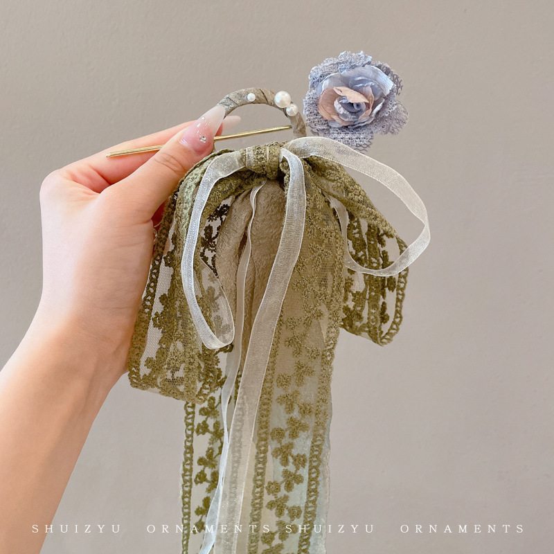 Cuerda de malla para el cabello, banda de goma, serpentina de flores, horquilla de estilo antiguo, nueva horquilla de pelo de estilo chino, bufanda de seda de verano, horquilla