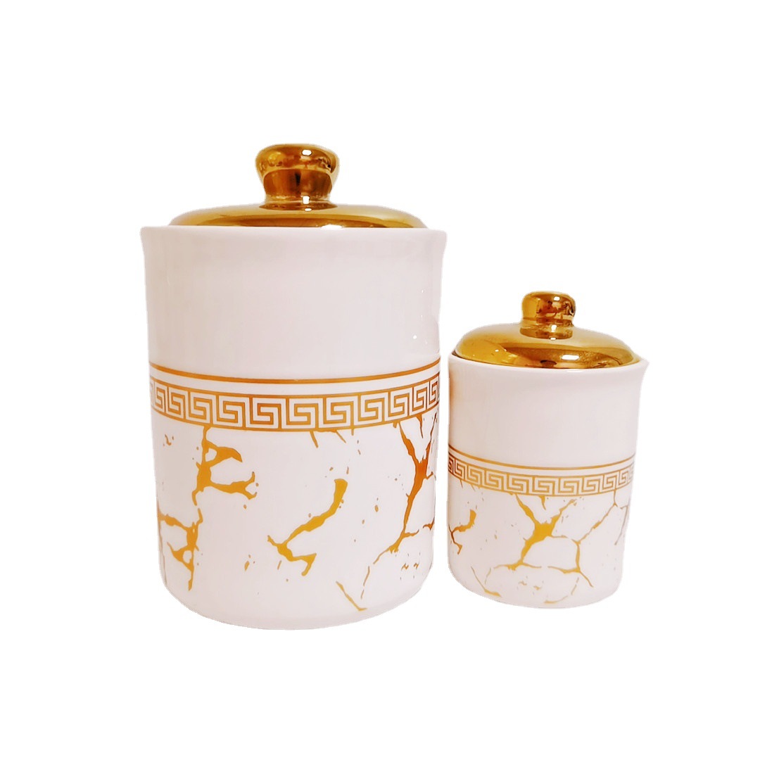 Transfronterizo de Oriente Medio Exportación de cerámica sellada jarra con estante de hierro condimento Jar de almacenamiento de cocina jarra de almacenamiento de dulces tarro de té