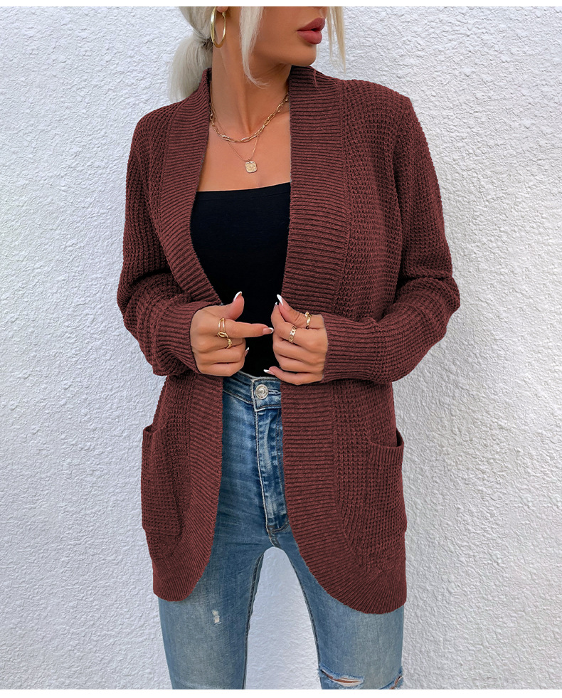 dobladillo bolsillos curvados cardigan de punto nihaostyles ropa al por mayor NSMMY90306