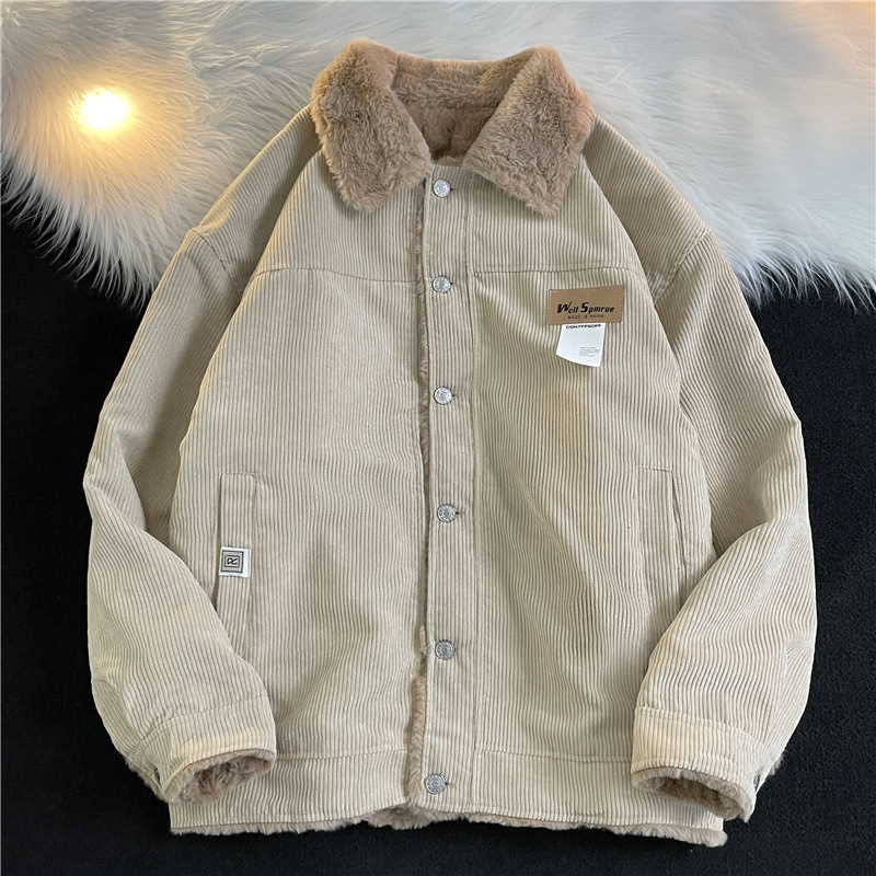 Abrigo acolchado de algodón de pana para hombre Otoño e Invierno estilo japonés Harajuku ins moda casual hip hop lana de cordero Abrigo acolchado de algodón