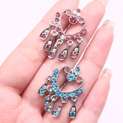 Gabby European and American cross-border heart-shaped navel ring water drop pendant navel ring navel ornament navel nail human body piercing jewelry