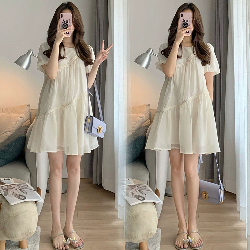 Solid dress for pregnant, with short sleeve