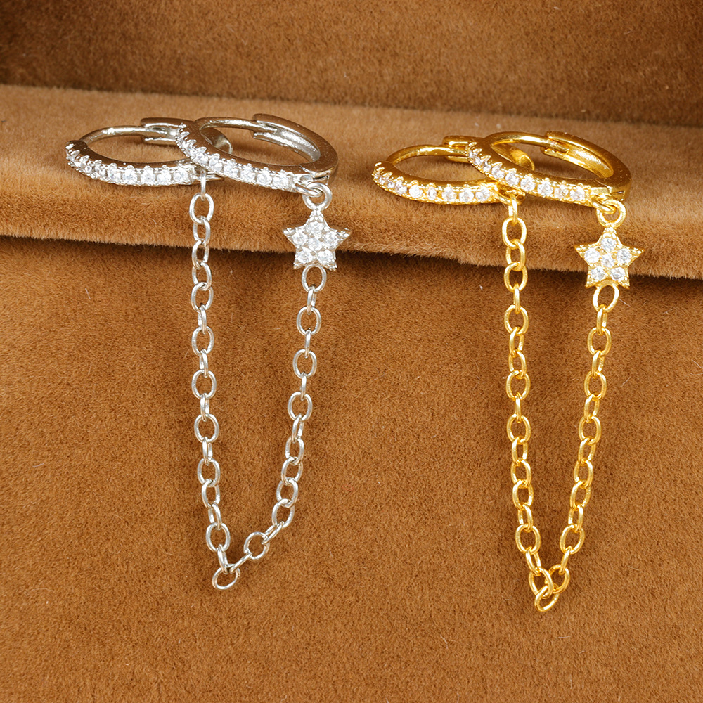 4g Weight Zircon Inlay Material Earrings Classification 1 Piece Ig Style Simple Style Star Plating Chain Inlay Copper Zircon Earrings