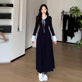 2025春季新款韩系学院风针织连衣裙子女气质慵懒感收腰长裙