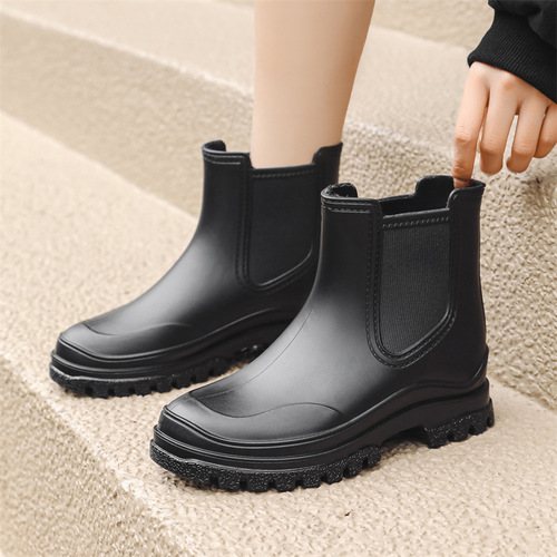跨境PVC时尚切尔西雨鞋女式百搭雨靴马丁靴防滑水靴雨靴成人外贸