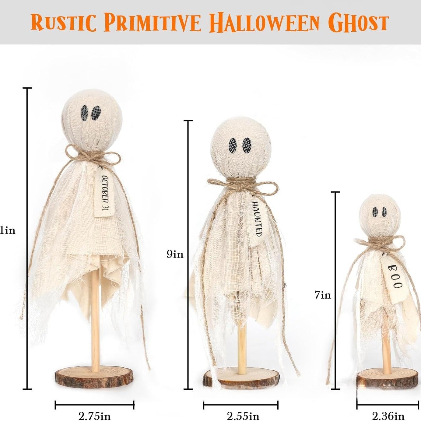 Decoraciones de escritorio de fantasmas lindos de Halloween Suministros de decoración de fiestas de Halloween Decoraciones de fantasmas de madera Muñecas de decoración