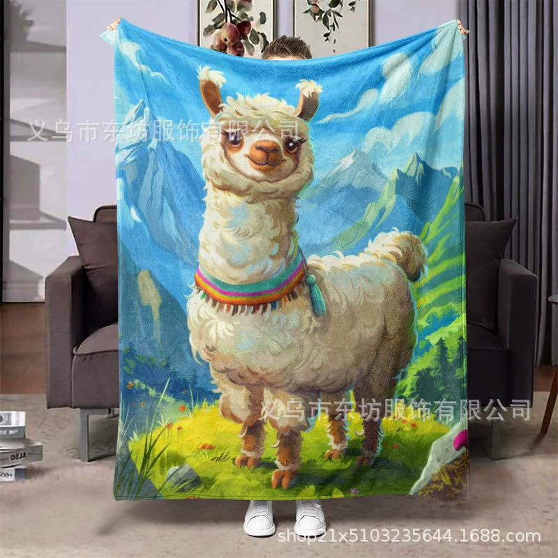 Мультяшные животные альпака фланель мягкое удобное одеяло подходит для всех сезонов