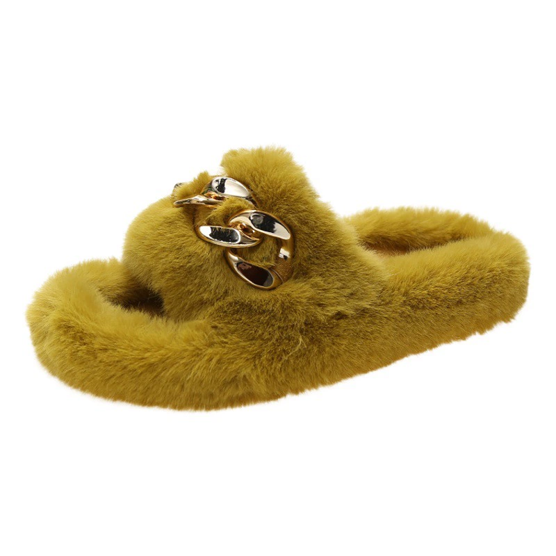 Пушистые тапочки для женщин, подходящие для ношения на улице летом, новые модные сандалии-шлепанцы с цепочкой для осени и зимы 2025 года.