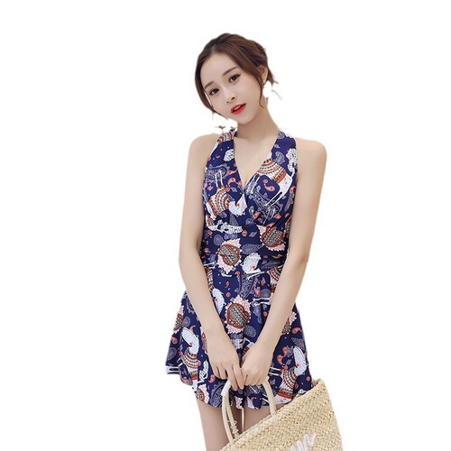 Swimsuit female one-piece sexy black small chest gathering hot spring back exposure meat conceal slimming skirt conservative swimsuit wholesale 