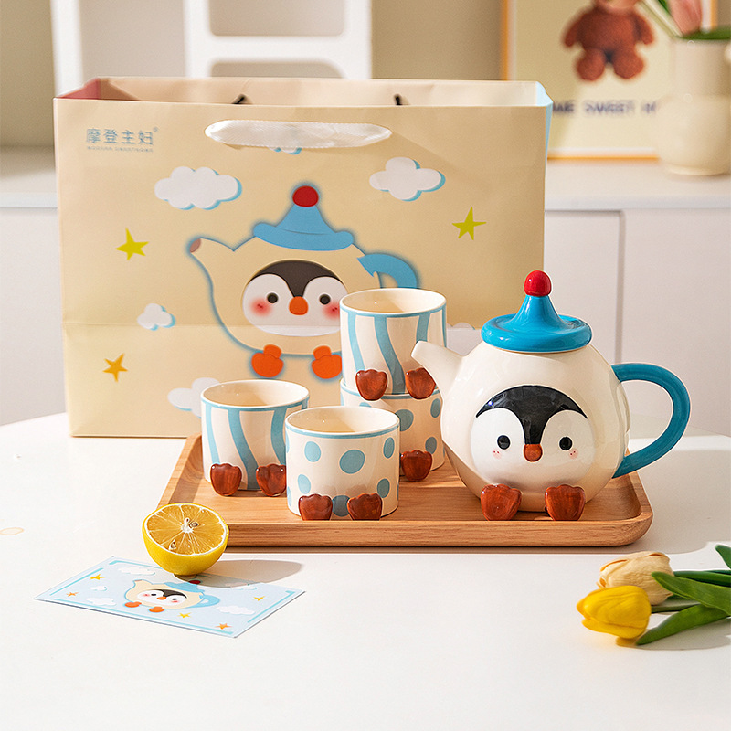 摩登主妇陶瓷泡茶壶家用水杯子茶杯生日乔迁礼物新婚结婚茶具套装|undefined