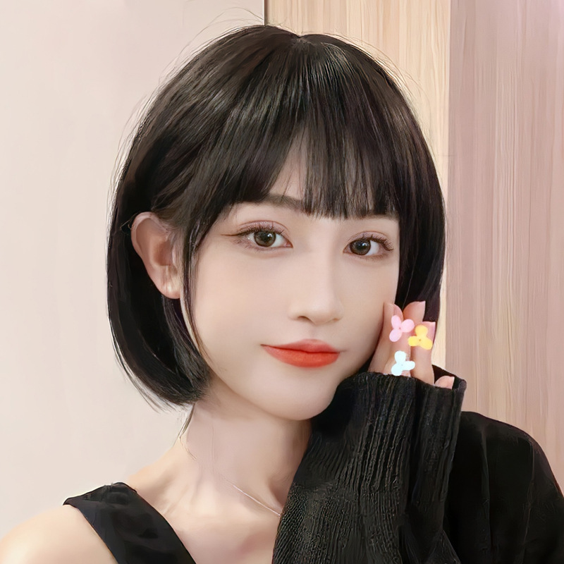 Kony Short Wig for Women, Summer Full Head Wig, Bob Style with Air Bangs, Realistic Human Hair Look, Full Length