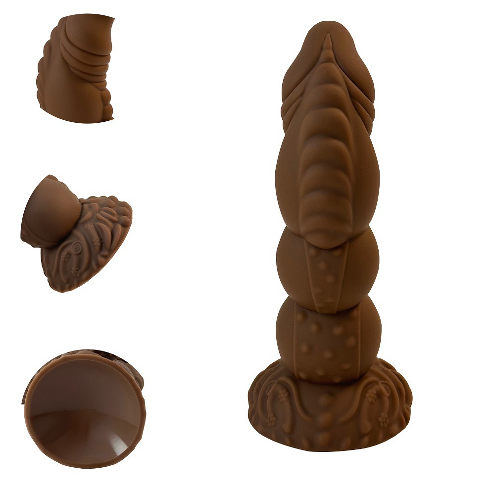 Huanlong Silicone Anal Plug, Large Special-Shaped Soft Vaginal Plug in Coffee Brown — detail image 11