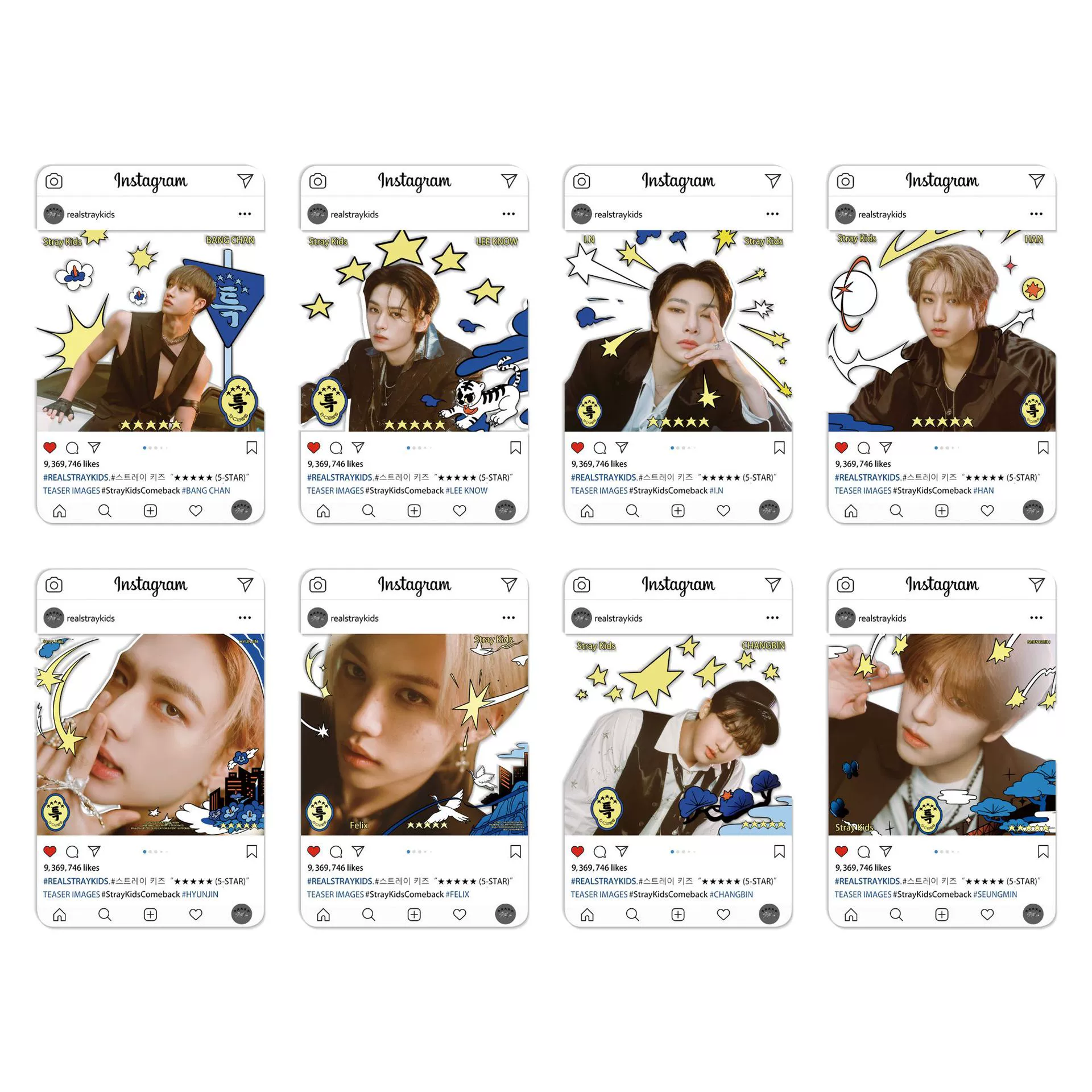 Прозрачный набор фотокарт из ПВХ (StrayKids), 8 карточек, 8.5×5.3 см, упакованы по отдельности в OPP