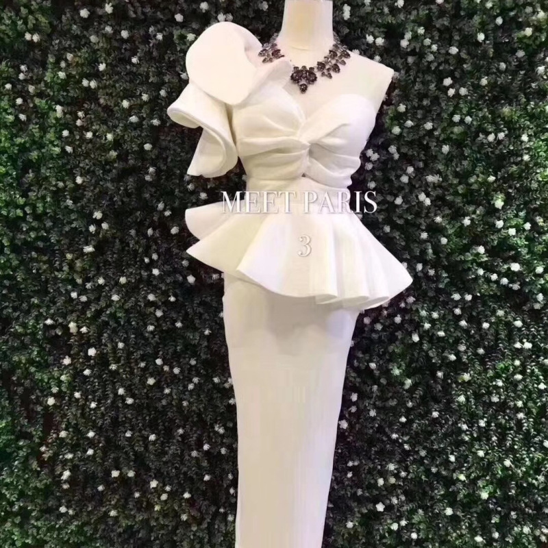 European and American Retro Socialite Elegant Sexy Strapless Backless Ruffled Dress Bag Hip Skirt Slim-Fit Dress Women's 8823