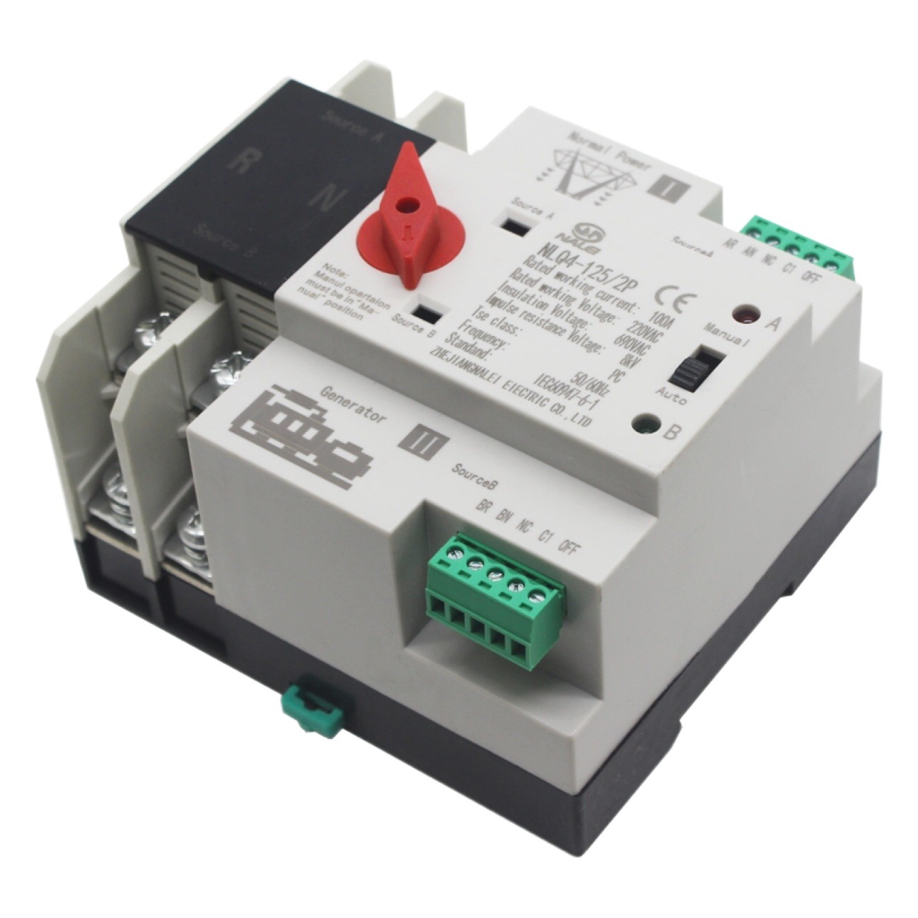 Interruptor automático de doble fuente 2P 100A, para generador y red 220V, encendido en milisegundos, versión en inglés image 1