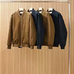 Men's Autumn/Winter Stand Collar Casual Old Money Style Baseball Collar Suede Padded Flight Jacket