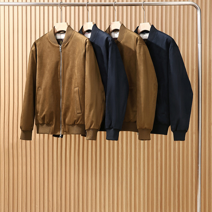 Autumn and Winter Men's Clothing, Stand-Up Collar Casual Versatile Old Money Style, Baseball Collar Suede Flight Jacket with Added Cotton, Casual Short Jacket Autumn and Winter Men's Clothing, Stand-Up Collar Casual Versatile Old Money Style, Baseball Collar Suede Flight Jacket with Added Cotton, Casual Short Jacket