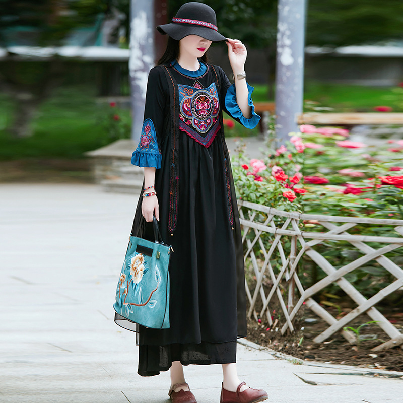 Summer ethnic retro long dress sleevless