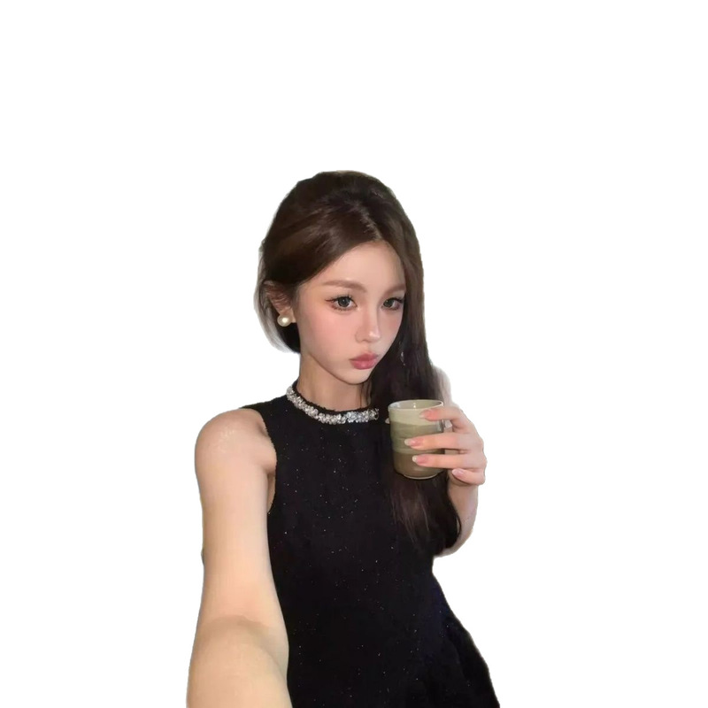 美しいホットガールウエストドレスレディースフレンチスタイルリッチブラックドレス誕生日ドレスショートスカート|undefined