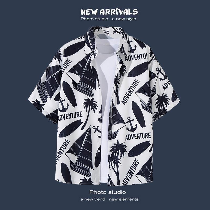 Camisas de manga corta estilo Hong Kong para hombres y mujeres, camisas florales de manga tres cuartos holgadas y delgadas de verano para playa hawaiana