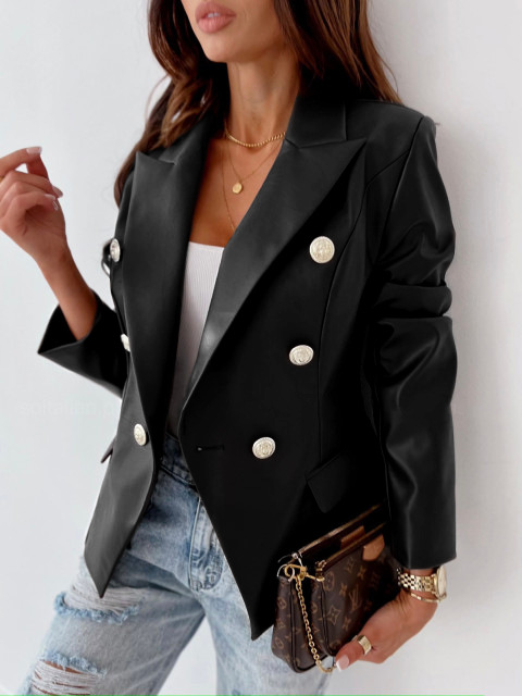 【Alta qualità】 Abito da donna in pelle PU a maniche lunghe doppiopetto moda autunno e inverno_voghion.com