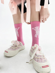 23SS Streetwear Brand Socks WD Teddy Bear Trendy Socks Cartoon Casual Couple High Street Men's and Women's Sports Crew Socks Pure Cotton Mid-Calf Socks