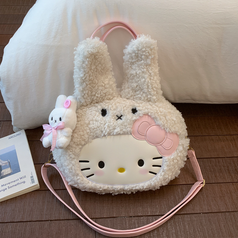 2026 Spring New Hello Kitty Plush Shoulder Crossbody Bag for Women Cute Cartoon Large Capacity Soft Leather Bag 2026 Spring New Hello Kitty Plush Shoulder Crossbody Bag for Women Cute Cartoon Large Capacity Soft Leather Bag