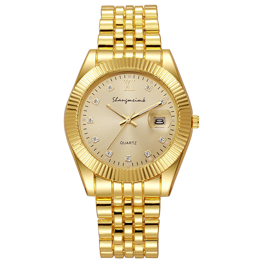 Reloj de pareja transfronterizo para hombre dorado negocio temperamento retro pareja para hombre cinturón de acero aleación reloj de cuarzo de moda de todo fósforo