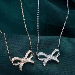 European and American Popular Retro Necklace Cross Bow Pendant 0.36 karat 18K Gold Natural White Diamond Necklace Pendant