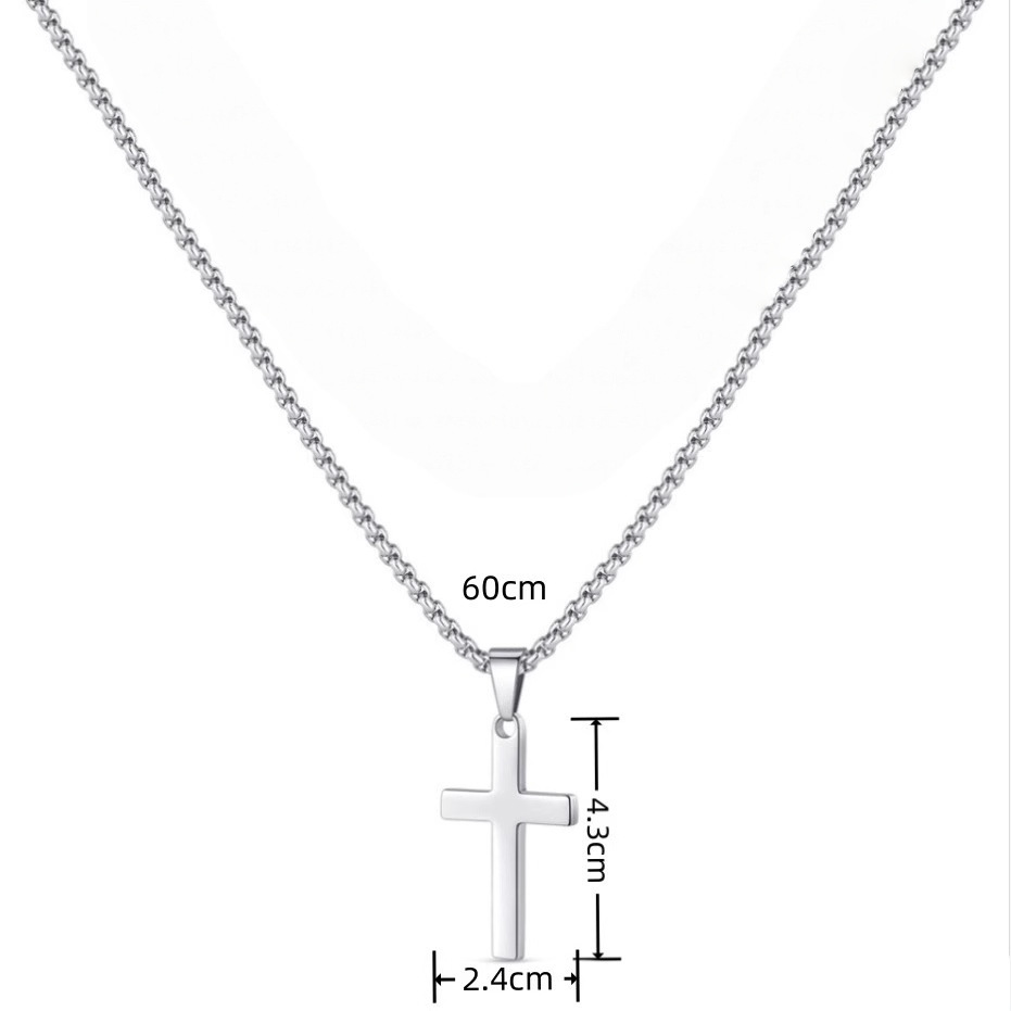 Collier en acier titane avec pendentif croix double couche, chaîne cubaine en acier inoxydable à motif os de serpent, très populaire au niveau transfrontalier._voghion.com