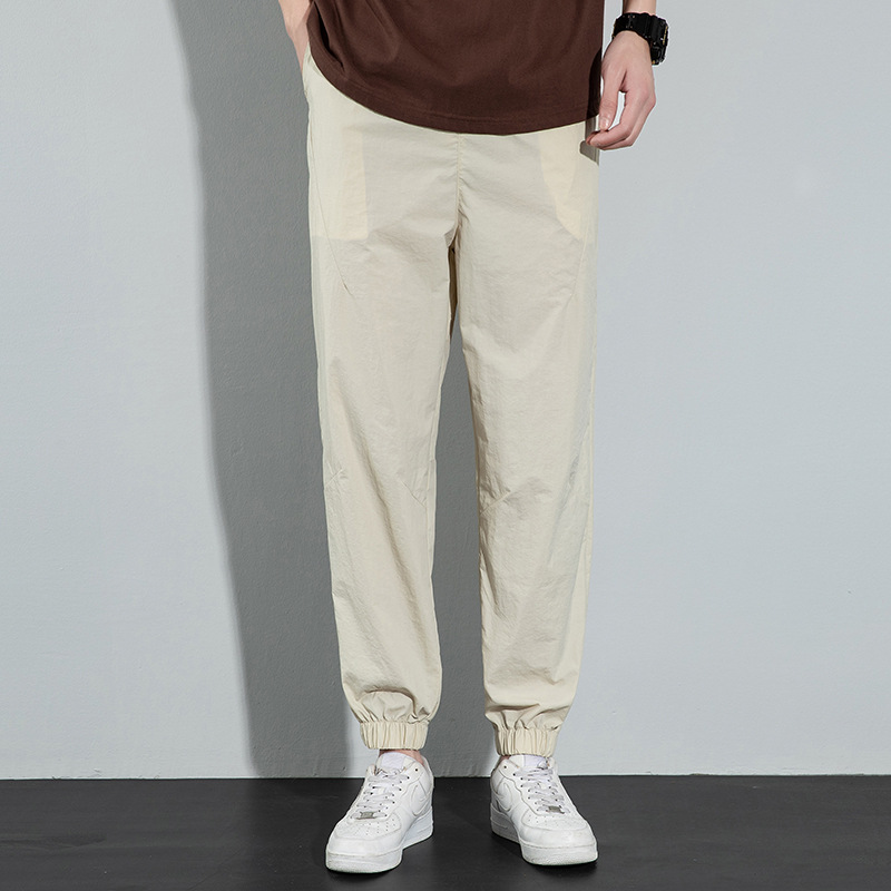 Pantalones de seda de hielo para hombres 2024 verano delgado suelto transpirable pantalones deportivos de secado rápido pantalones elásticos de pies de hielo casuales