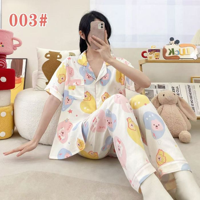 Estilo explosivo transfronterizo spot verano pantalones de manga corta cardigan solapa pijamas de dibujos animados lindo nube femenina algodón cómodo servicio a domicilio