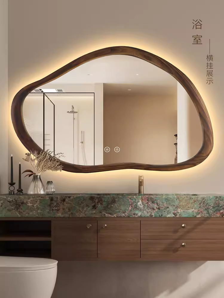 Medieval Style Retro Bathroom Mirror American Bathroom Solid Wood Cosmetic Mirror Nordic Special-Shaped Decorative Wall Mirror
