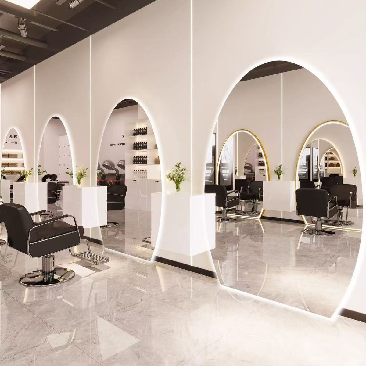 Espejo de Peluquería con Luz LED de Metal De Pie para Salón de Belleza
