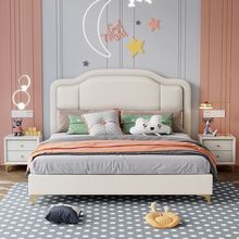 轻奢公主床现代简约家用青少年儿童床环保实木软包皮床主卧储物床