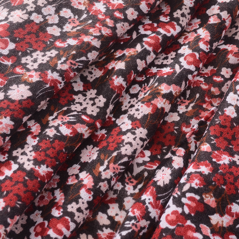 Estilo étnico retro europeo y americano rojo pequeño estampado floral bufanda de seda cáñamo largo de doble uso chal de algodón y lino sensación bufanda