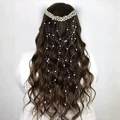 ヨーロッパとアメリカのクロスボーダーアクセサリー、ブライダルヘアアクセサリー、手作りパール、両端が丸いヘアバンド、ウェーブヘアバンド、ウェディングヘアアクセサリー、ヘアバンド