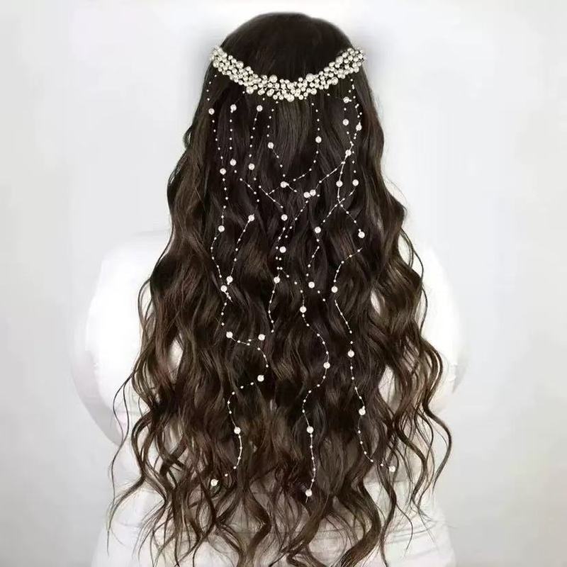 ヨーロッパとアメリカのクロスボーダーアクセサリー、ブライダルヘアアクセサリー、手作りパール、両端が丸いヘアバンド、ウェーブヘアバンド、ウェディングヘアアクセサリー、ヘアバンド|undefined