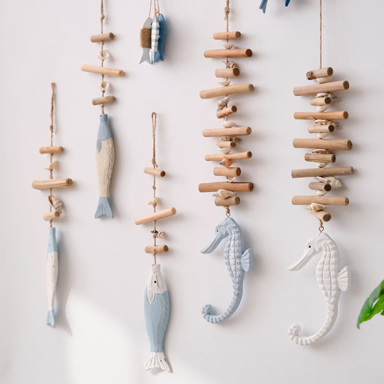 Antique decorative fish string wooden Mediterranean fish solid wood fish carving home Fish carving pendant