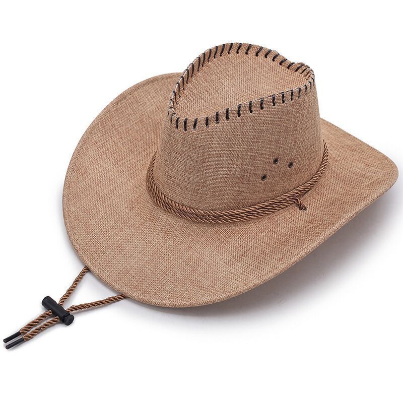 Summer Men's Cowboy Hat Hemp Embossed Sunshade Cool Hat Sun Hat Beach Hat Riding Hat