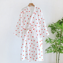 全棉纱布浴袍女士春夏季薄款腰带睡袍甜美日系睡衣宽松中长款浴衣