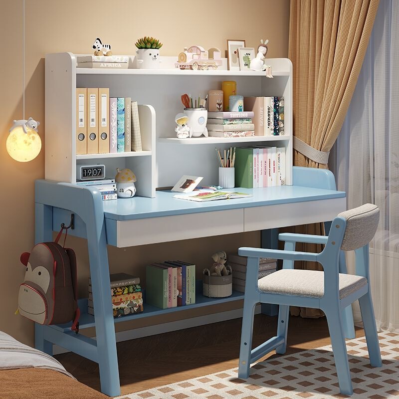 Solid Wood Children's Desk and Bookshelf Integrated Adjustable Study Table for Home Use in the Bedroom for Primary and Secondary School Students to Read and Write Homework Solid Wood Children's Desk and Bookshelf Integrated Adjustable Study Table for Home Use in the Bedroom for Primary and Secondary School Students to Read and Write Homework