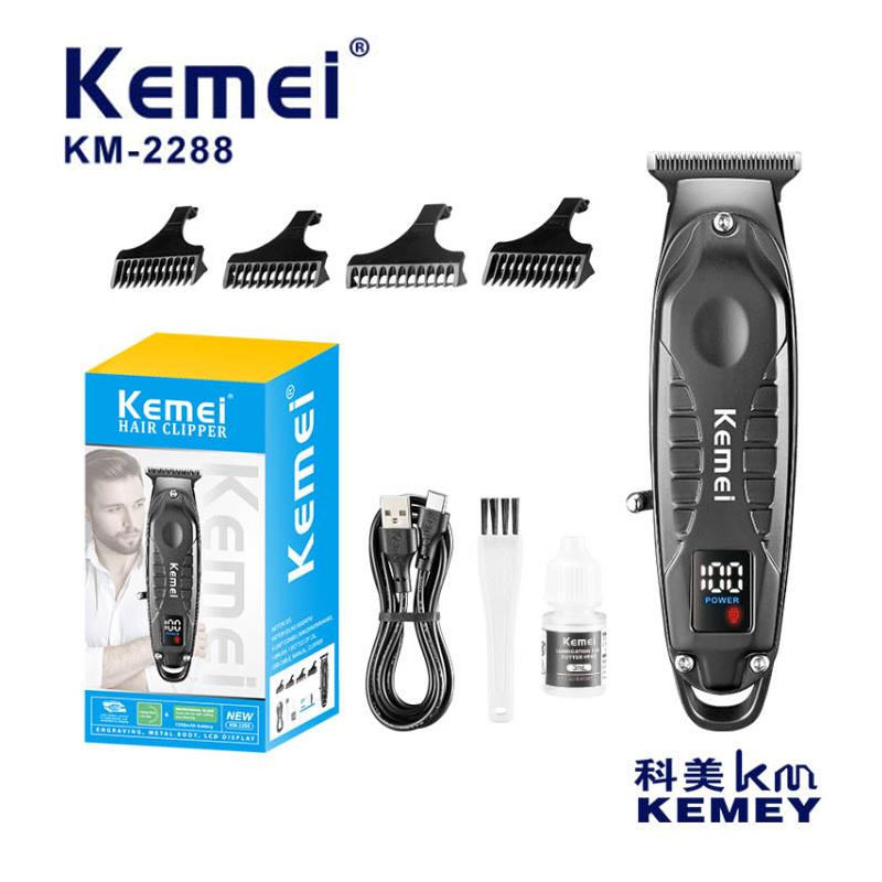 Kemei nuevo antideslizante cuerpo eléctrico Clipper peluquero tijeras bajo reducción de ruido profesional LCD pantalla digital pelo Clipper