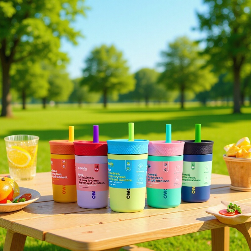 Owala Cup 12oz 304 Stainless Steel Thermos Cup Silicone Portable Straw Cup Disposable Coffee Business Gift