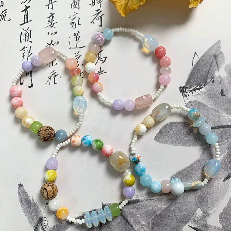 Chinoiserie Geometric Agate Beaded Bracelets