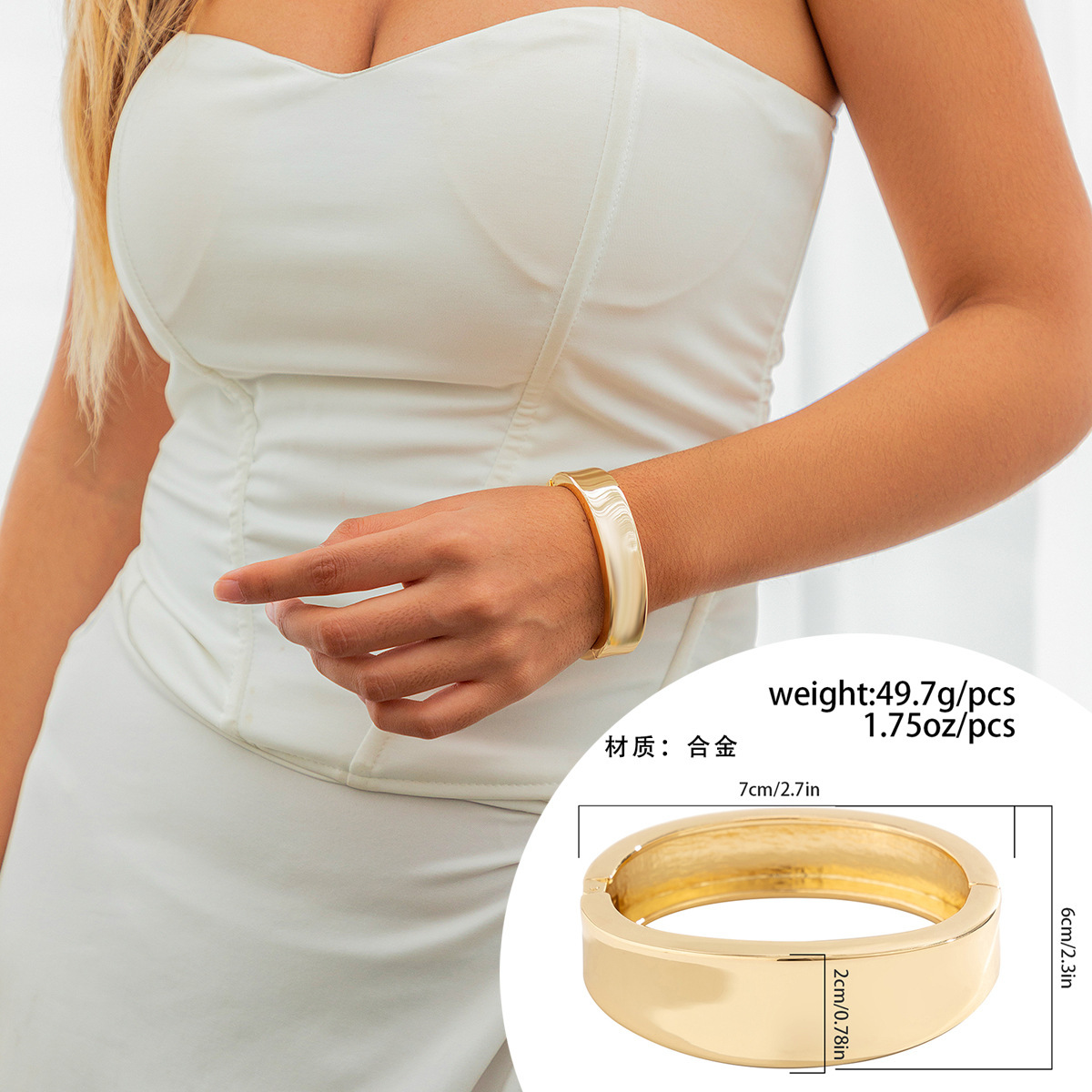 Pulsera ancha de metal brillante irregular de personalidad transfronteriza europea y americana