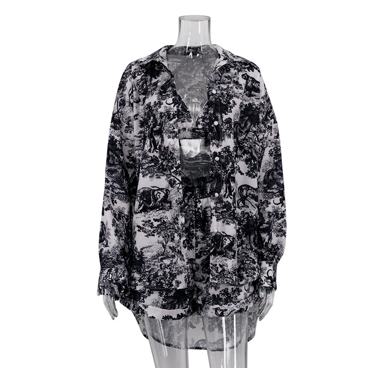436g Weight Long Sleeve Sleeve Length Polyester Fabric Type Shorts Co-ord Set Sets Type 3 Pieces Set Quantity Holiday Occasion V Neck, Turndown Neckline Loose Fit Type Animal, Plant Pattern Summer, Spring Season Women's Gender Printing, Button Design Vintage Style, Streetwear Style Holiday Women's Vintage Style Streetwear Animal Plant Polyester Printing Button Shorts Co-ord Set Shorts Sets 7