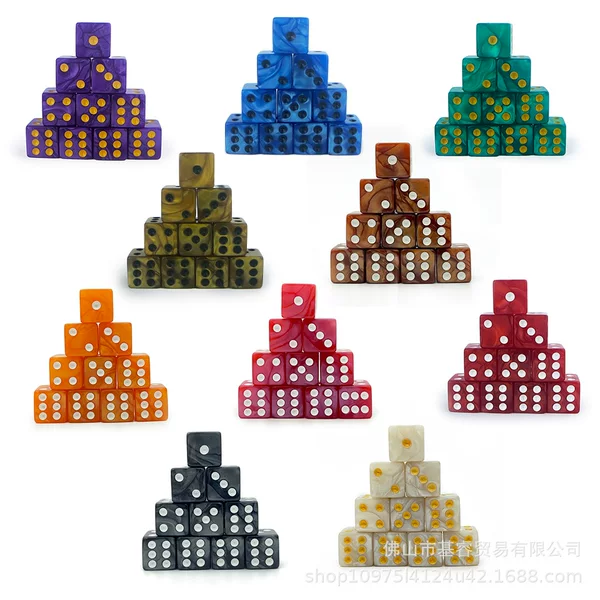 Wholesale high quality color Pearl pattern acrylic Dice Bar KTV entertainment dice 16mm square corner dice