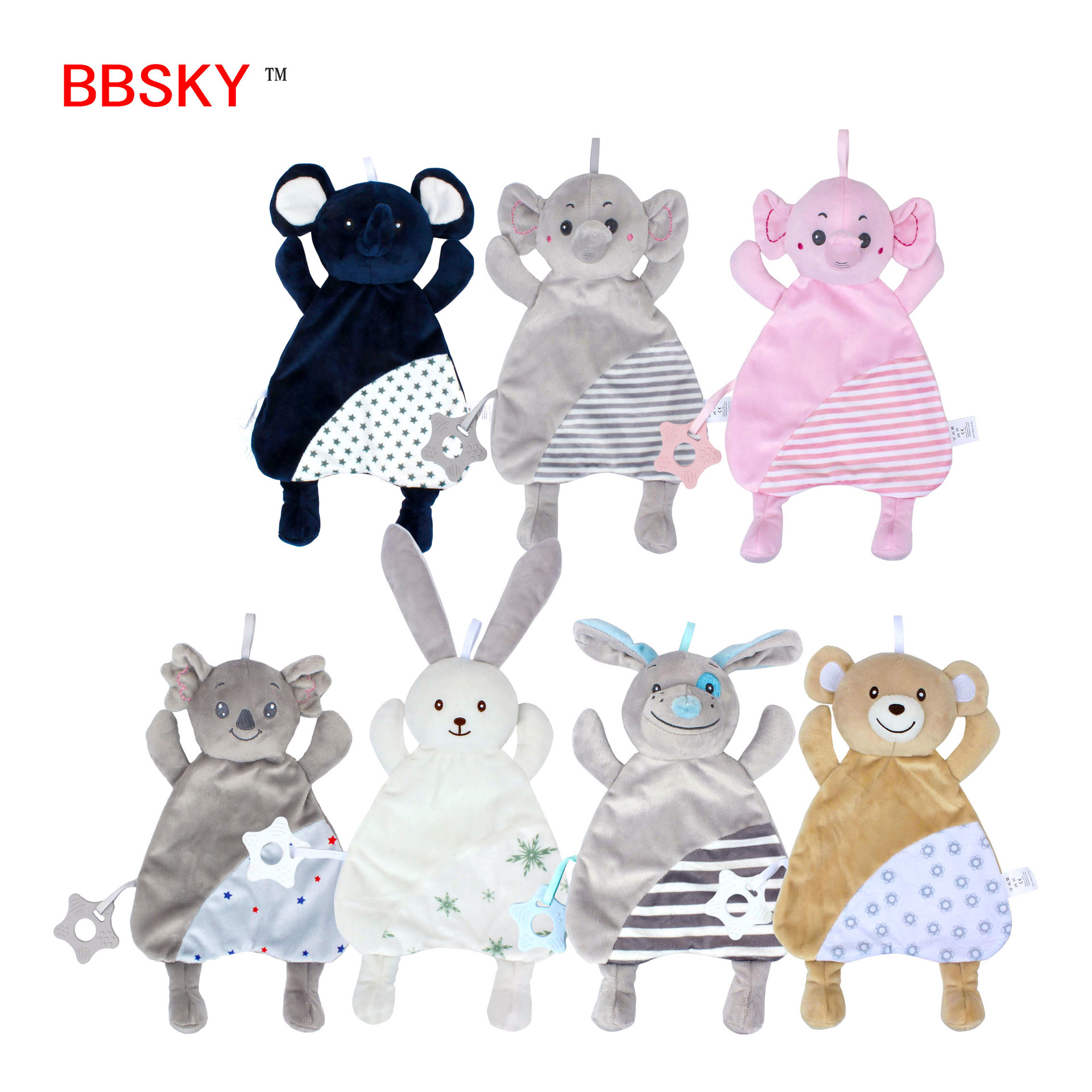 Bbsky lindo animal de dibujos animados toalla relajante Comercio exterior bebé teether molar toalla relajante juguete al por mayor