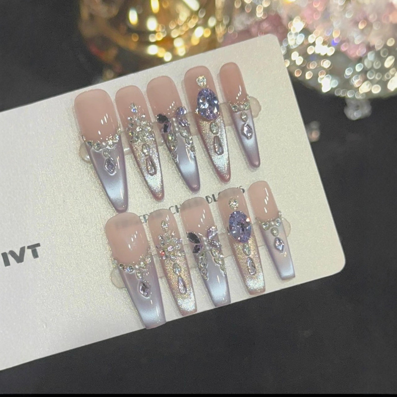【Galaxy Purple Flame】Purely Handmade Wearable Nail Art Phototherapy Whitening High-End Handmade Nail Art Patch Nail Tips